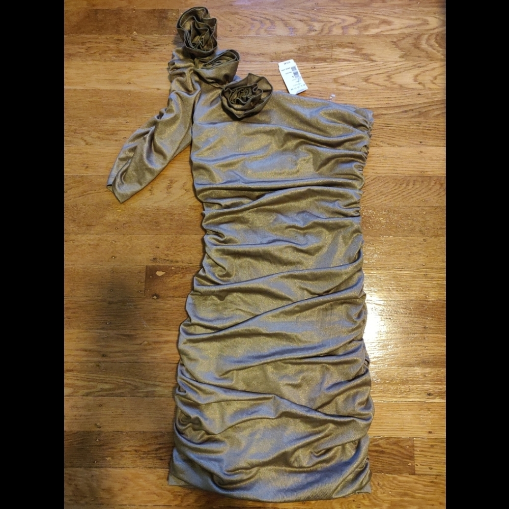 Gold One Sleeve Mini Dress